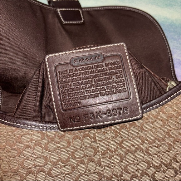 Coach Purse Crossbody Bag Brown Leather Light Fabric Canvas K3M-6376 Authentic - Picture 13 of 15